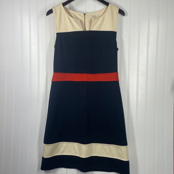 41Hawthorn Women's Tan & Navy Sleeveless Back Zipper Knee Length Dress Size M - Picture 1 of 9